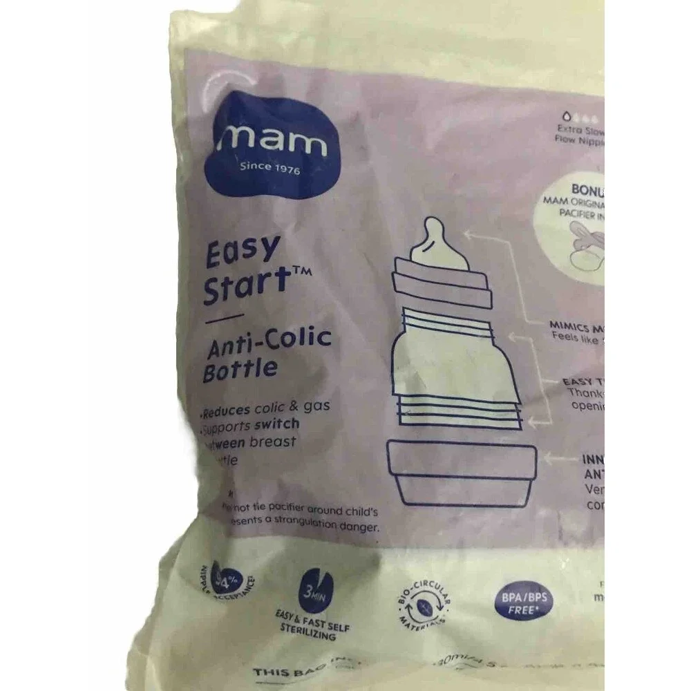 MAM Easy Start Anti-Colic 4.5-Ounce Baby  Bottle W/ Pacifier Set  Clear / Beige